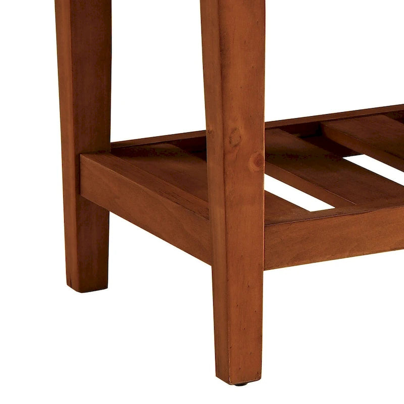 Entryway Bench Button Tufted Cushion Slatted Shoe Shelf Tapered Oak Legs Solid Wood 300 lb