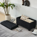 Storage Ottoman Bench Removable Tufted Cushion Lid 660 lb Capacity Steel Frame Linen Black