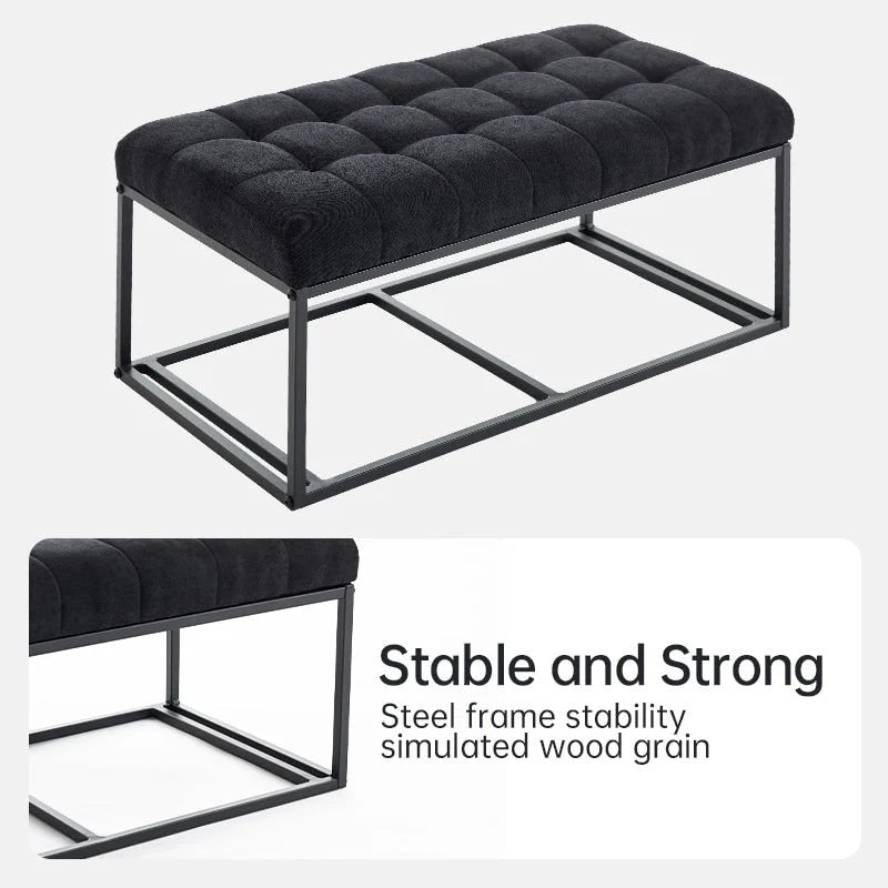 Storage Ottoman Bench Removable Tufted Cushion Lid 660 lb Capacity Steel Frame Linen Black