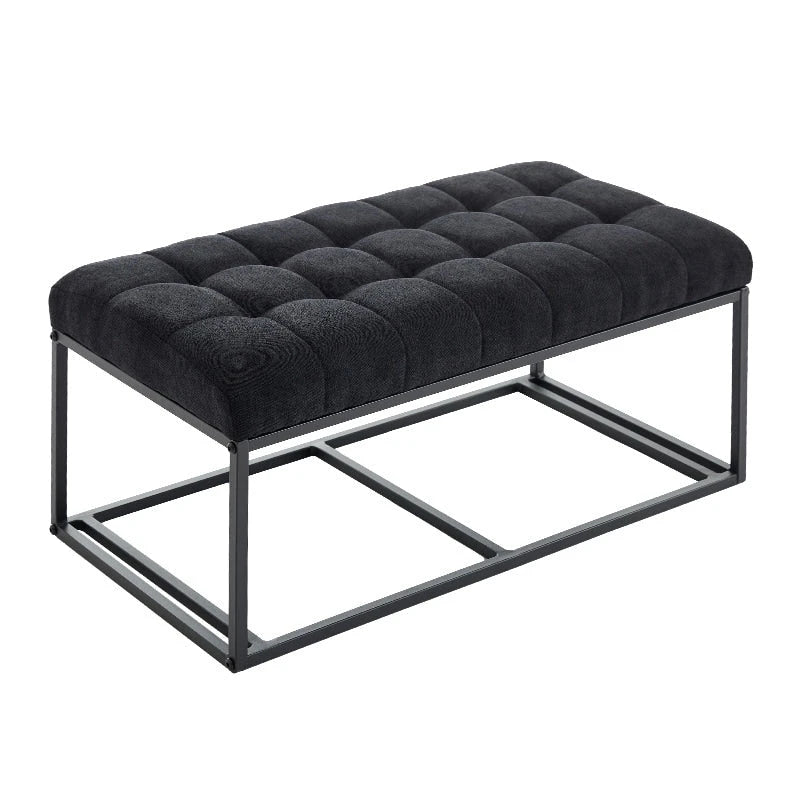 Storage Ottoman Bench Removable Tufted Cushion Lid 660 lb Capacity Steel Frame Linen Black