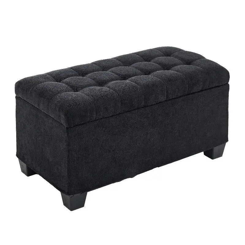 Storage Ottoman Bench Removable Tufted Cushion Lid 660 lb Capacity Steel Frame Linen Black
