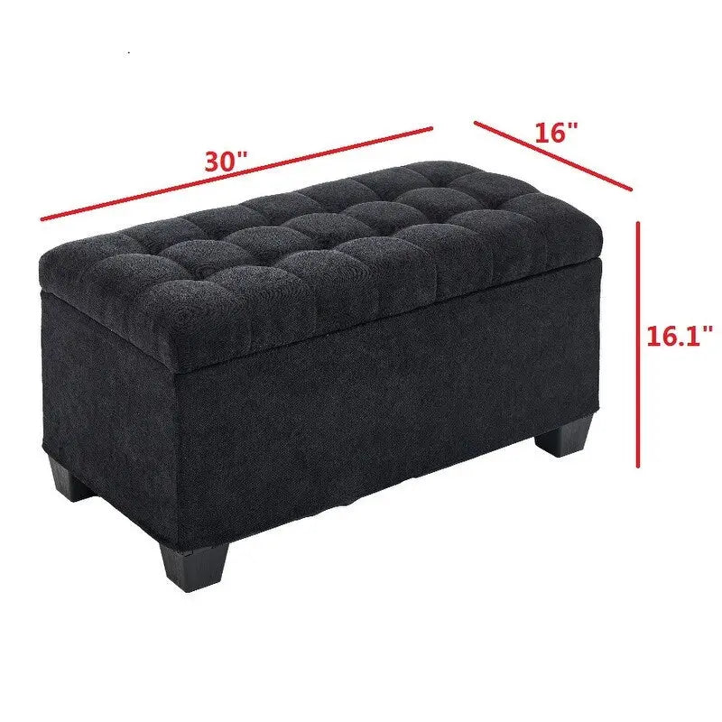 Storage Ottoman Bench Removable Tufted Cushion Lid 660 lb Capacity Steel Frame Linen Black