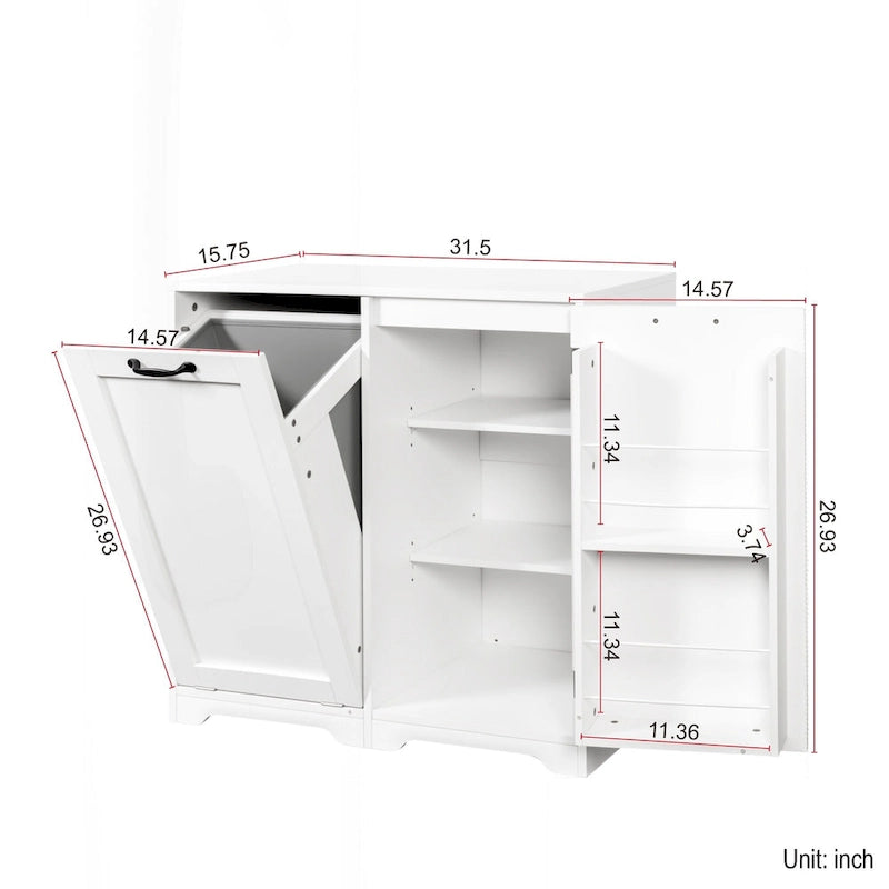 Laundry Room Cabinet Tilt-Out Hamper Adjustable Shelves Door-Mount Wire Basket Particle Board