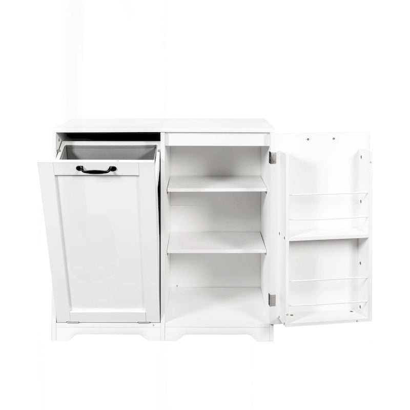 Laundry Room Cabinet Tilt-Out Hamper Adjustable Shelves Door-Mount Wire Basket Particle Board