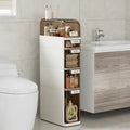 White Slim 5 Tier Bathroom Storage Cabinet Transparent Drawers Rolling Wheels Narrow