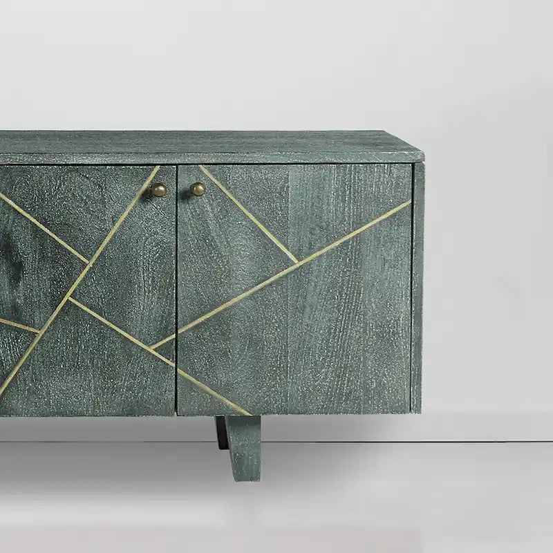 Dane River of Goods Grey and Gold-Colored Wood Cabinet with Metal Hardware - 54 x 13 x 20