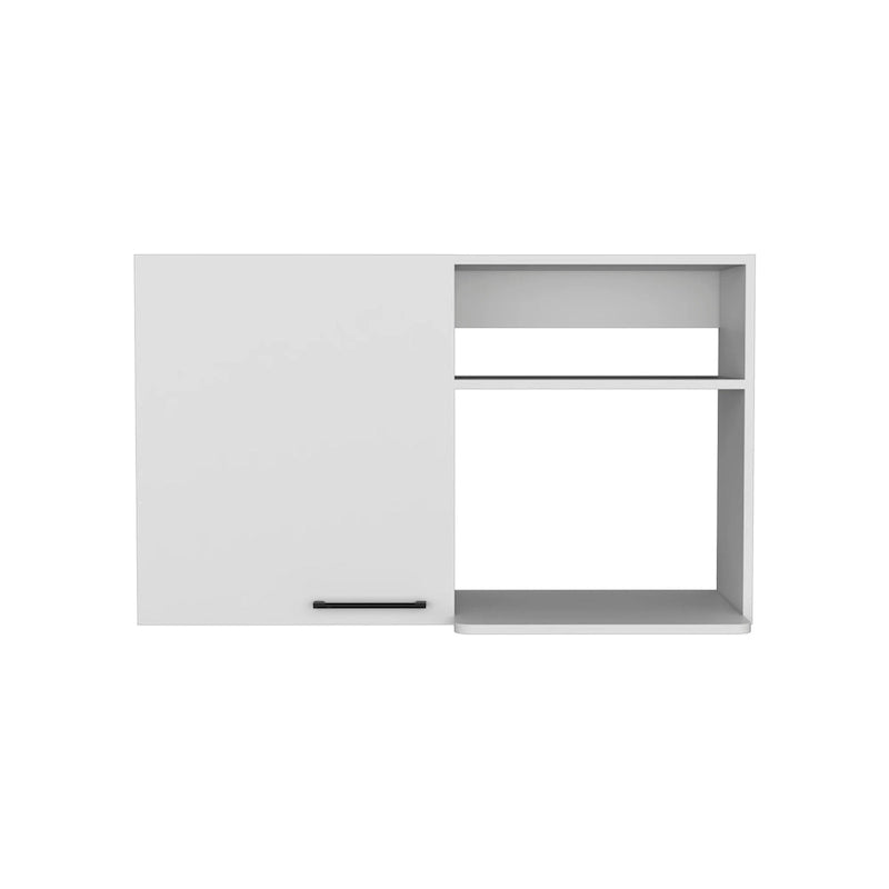 White Wall Mounted Kitchen Cabinet 1 Door 2 Open Shelves Black Handle Storage