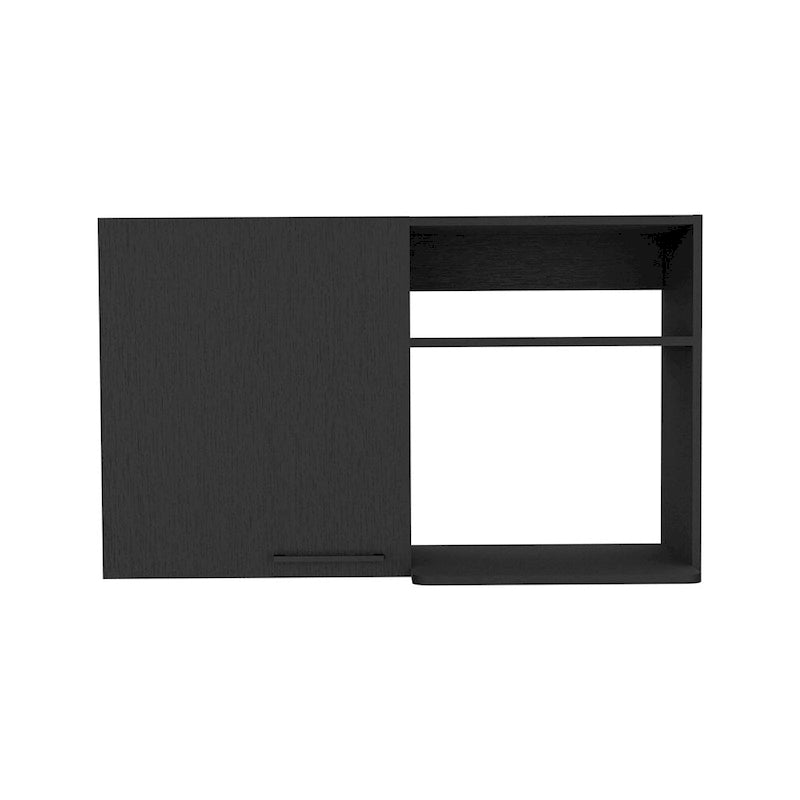 White Wall Mounted Kitchen Cabinet 1 Door 2 Open Shelves Black Handle Storage