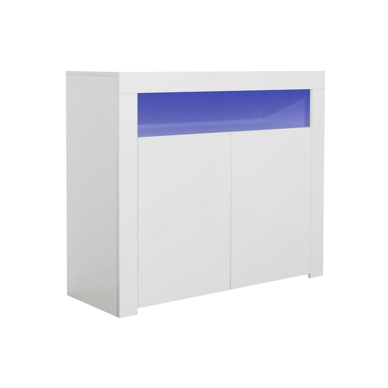 High Gloss Sideboard LED Backlit Open Display Shelf 2 Door Cabinet Remote Color Change