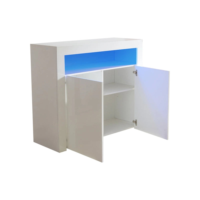 High Gloss Sideboard LED Backlit Open Display Shelf 2 Door Cabinet Remote Color Change