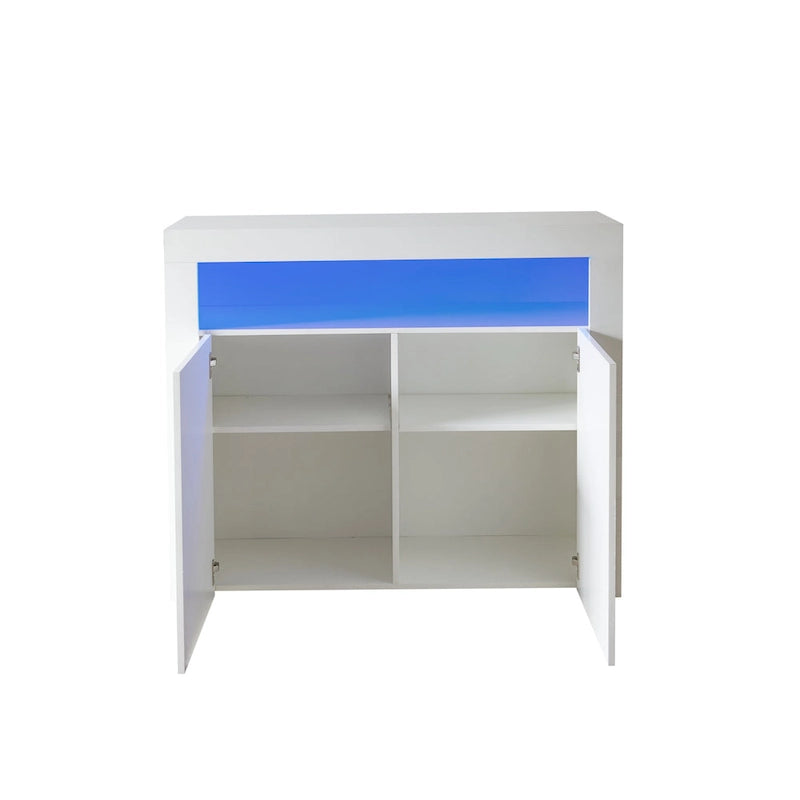 High Gloss Sideboard LED Backlit Open Display Shelf 2 Door Cabinet Remote Color Change