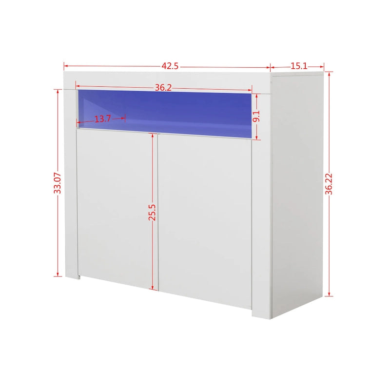 High Gloss Sideboard LED Backlit Open Display Shelf 2 Door Cabinet Remote Color Change