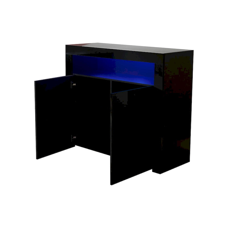 High Gloss Sideboard LED Backlit Open Display Shelf 2 Door Cabinet Remote Color Change