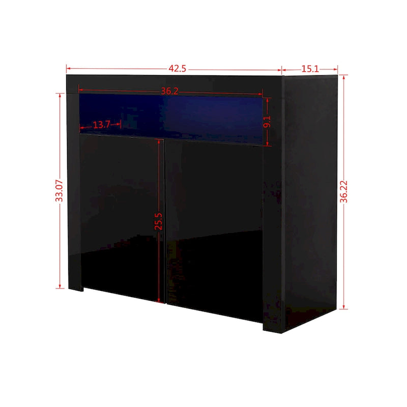 High Gloss Sideboard LED Backlit Open Display Shelf 2 Door Cabinet Remote Color Change