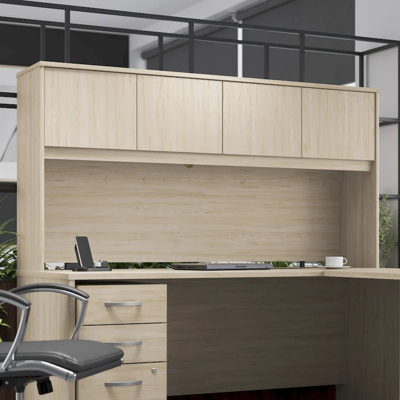 72W Office Desk Hutch 4 Door Laminate Storage Cabinet Wire Management Multiple Finishes