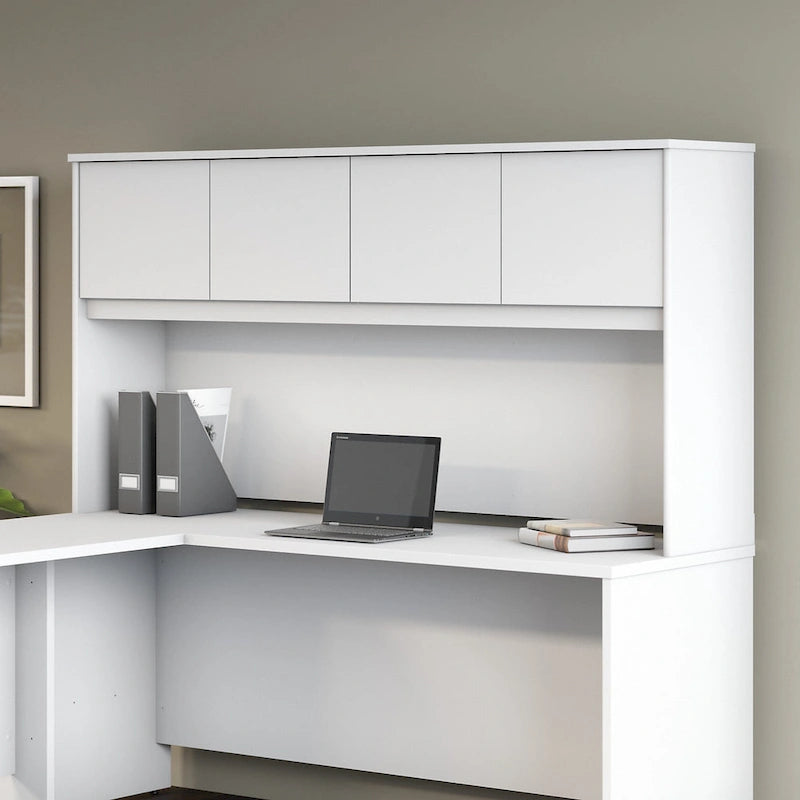 72W Office Desk Hutch 4 Door Laminate Storage Cabinet Wire Management Multiple Finishes