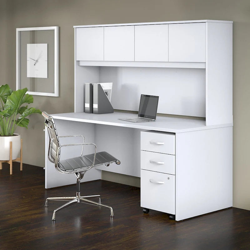 72W Office Desk Hutch 4 Door Laminate Storage Cabinet Wire Management Multiple Finishes