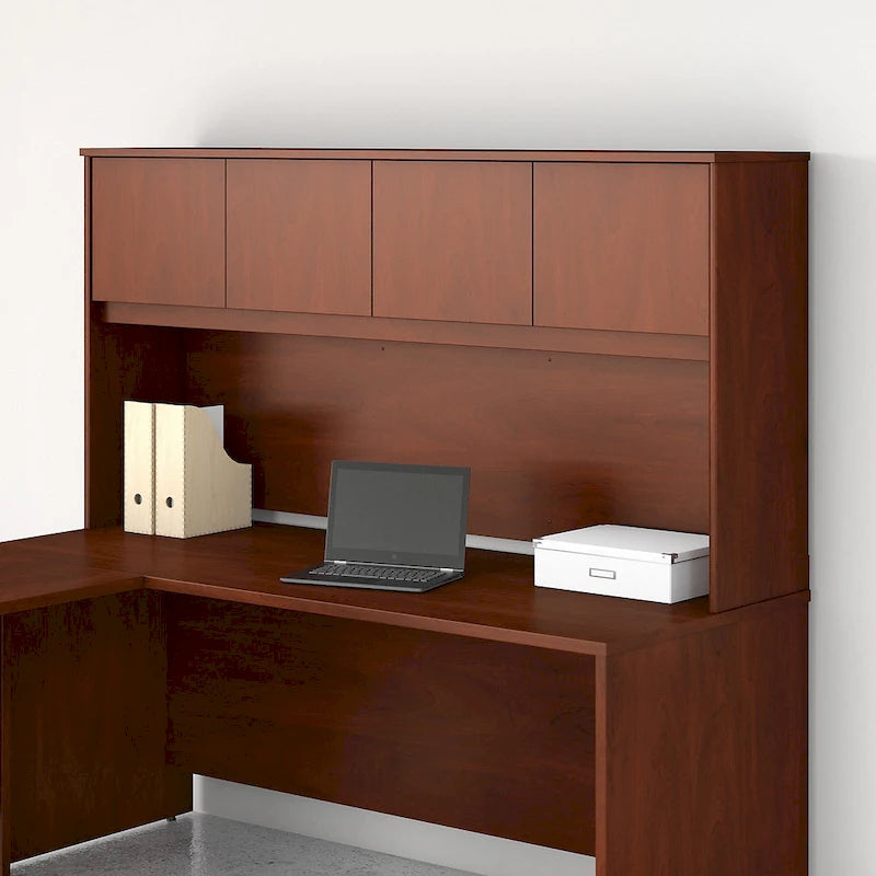 72W Office Desk Hutch 4 Door Laminate Storage Cabinet Wire Management Multiple Finishes