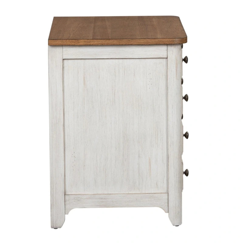 Lateral File Cabinet 2 Locking Drawers Chestnut Top Antique White Distressed Pine Brass Knobs
