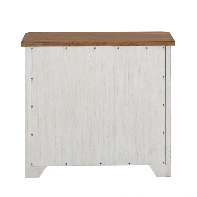 Lateral File Cabinet 2 Locking Drawers Chestnut Top Antique White Distressed Pine Brass Knobs