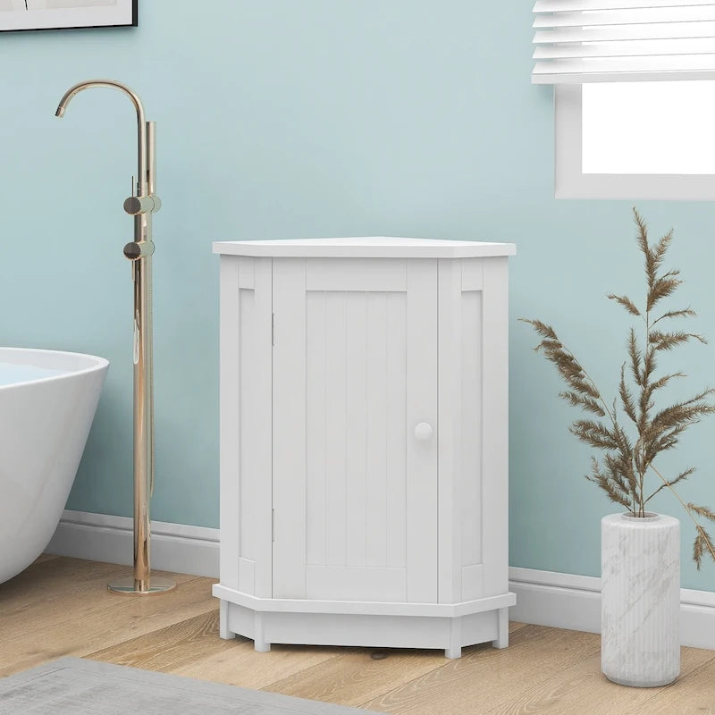 Corner Bathroom Cabinet Single Door 2 Interior Shelves Ceramic Knob Moisture Resistant MDF