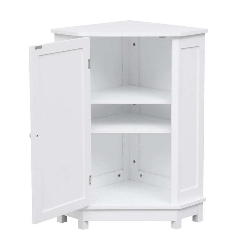 Corner Bathroom Cabinet Single Door 2 Interior Shelves Ceramic Knob Moisture Resistant MDF