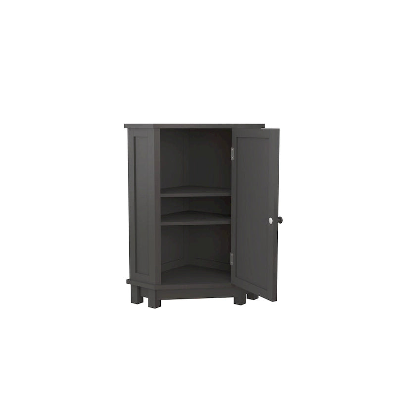 Corner Bathroom Cabinet Single Door 2 Interior Shelves Ceramic Knob Moisture Resistant MDF