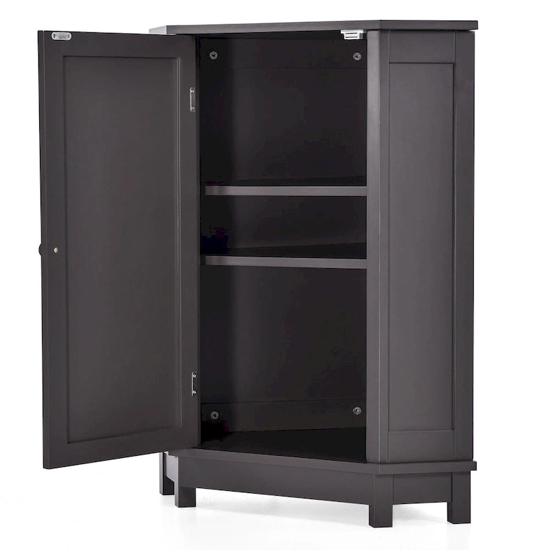Corner Bathroom Cabinet Single Door 2 Interior Shelves Ceramic Knob Moisture Resistant MDF