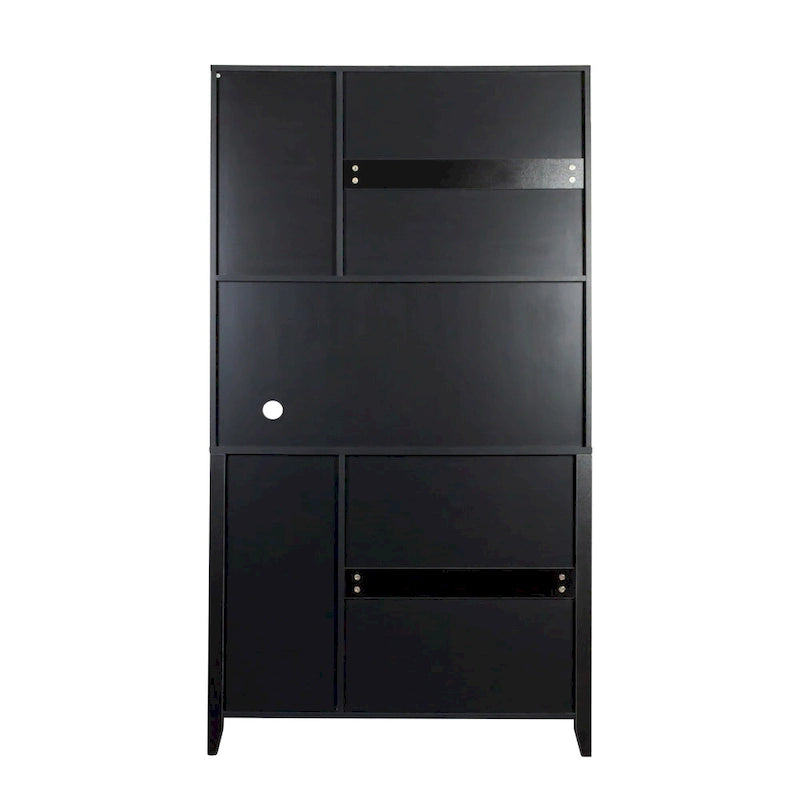 Tall Kitchen Pantry Cabinet Glass Doors Open Shelf Freestanding Wood Hutch Storage