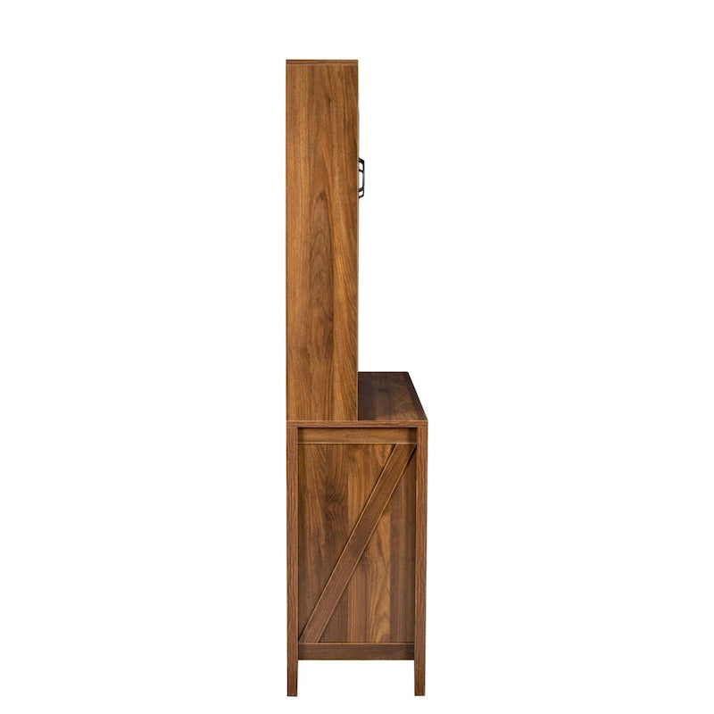 Tall Kitchen Pantry Cabinet Glass Doors Open Shelf Freestanding Wood Hutch Storage