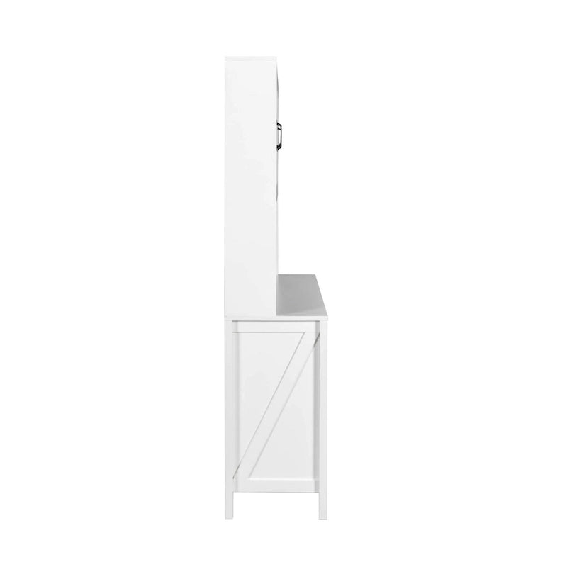 Tall Kitchen Pantry Cabinet Glass Doors Open Shelf Freestanding Wood Hutch Storage