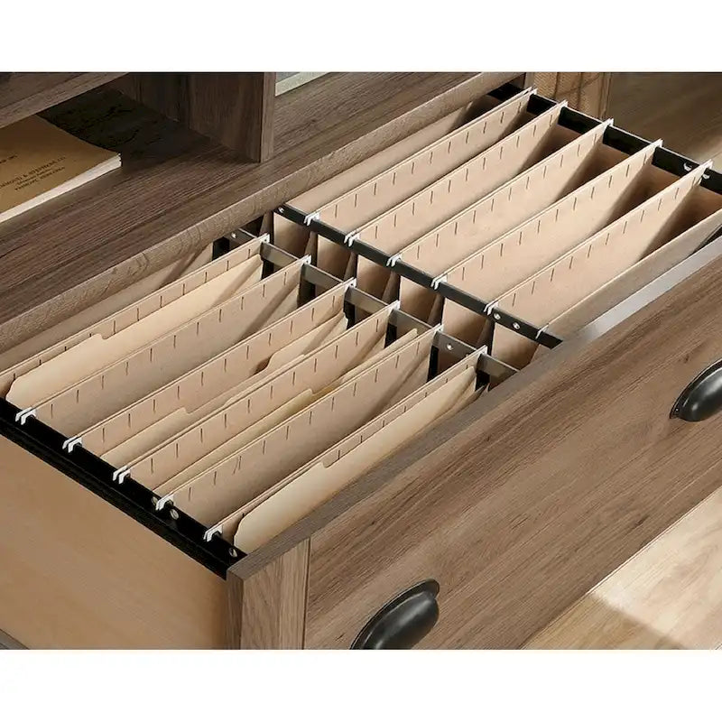 Lateral File Cabinet Open Cubby Shelves Locking File Drawer Full Extension Slides Rustic
