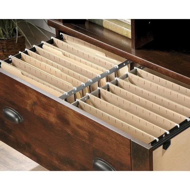 Lateral File Cabinet Open Cubby Shelves Locking File Drawer Full Extension Slides Rustic