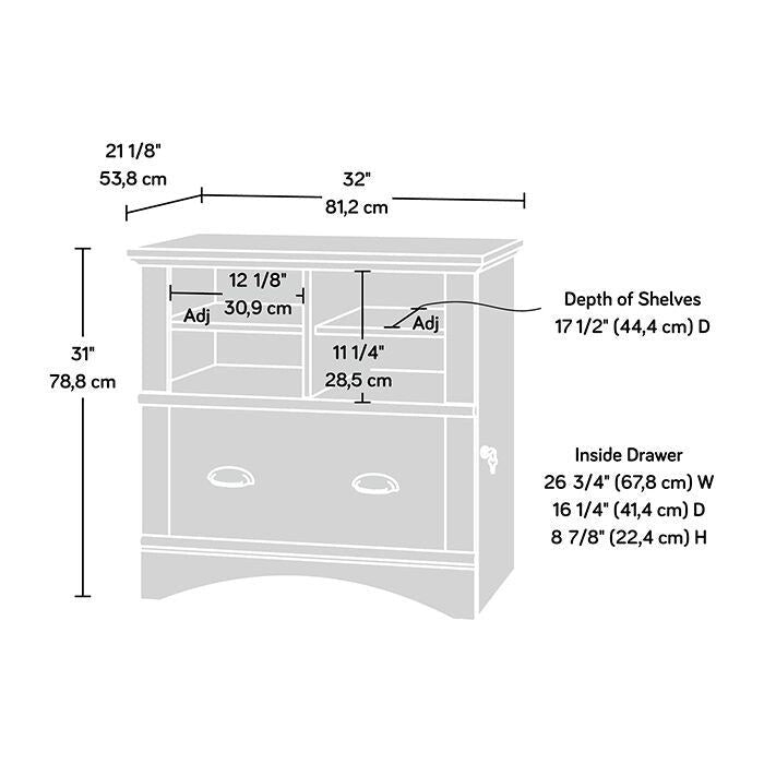 Lateral File Cabinet Open Cubby Shelves Locking File Drawer Full Extension Slides Rustic