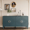 4 Door Sideboard Geometric Diamond Carved Panel Round Ring Pulls Pine Legs Adjustable Shelf