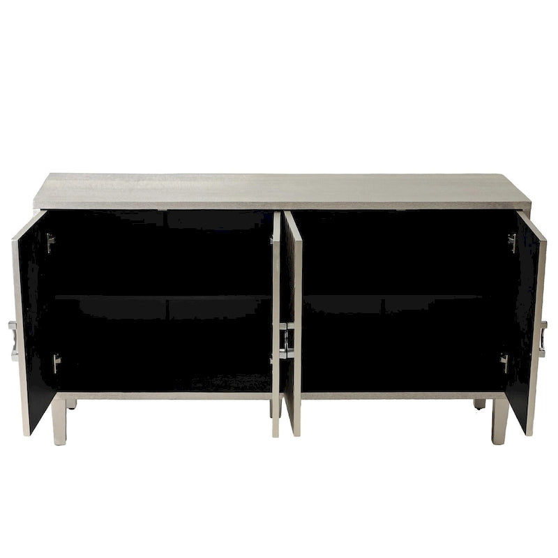 4 Door Sideboard Geometric Diamond Carved Panel Round Ring Pulls Pine Legs Adjustable Shelf