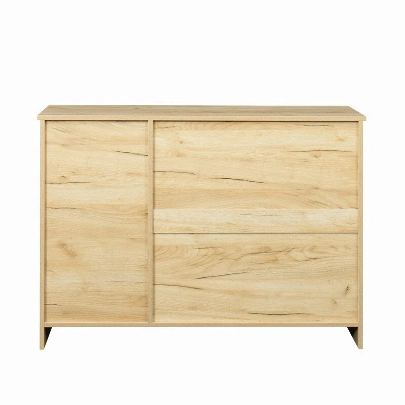 Rustic Brown Wood Sideboard Cabinet 3 Doors 2 Drawers Black Handles Storage