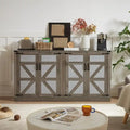 Boho Sideboard 4 Door Faux Rattan X-Frame Cabinet Adjustable Shelf Rustic Oak Stone Grey