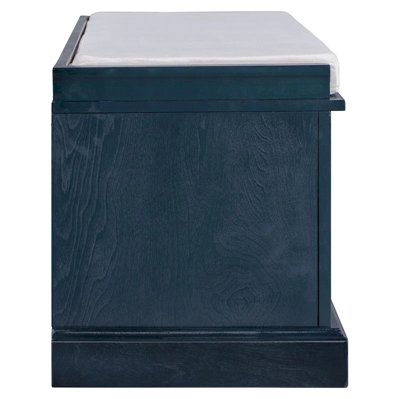 Entryway Storage Bench 2 Cabinet Doors 2 Drawers Removable Velvet Cushion Raised Panel Vintage