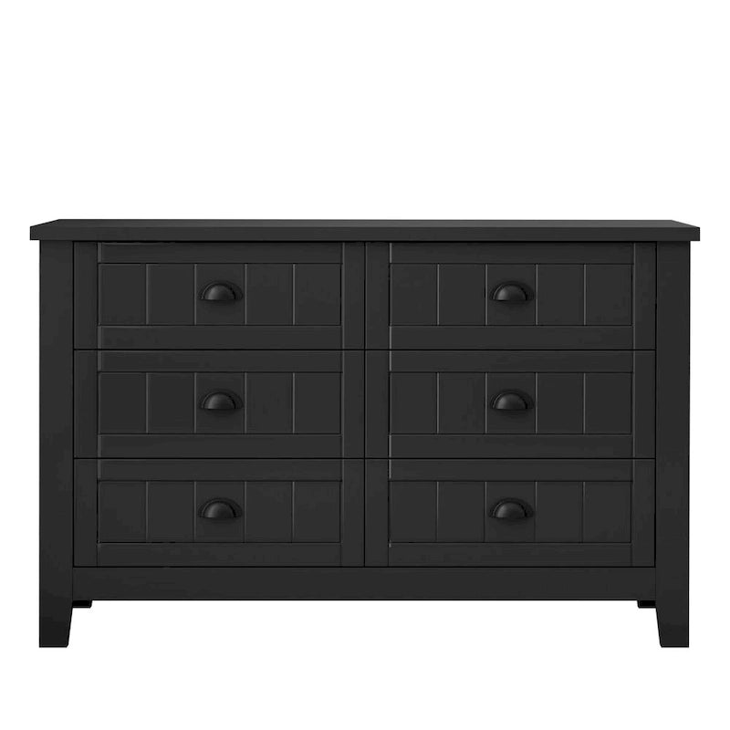 6 Drawer Double Dresser Beadboard Panel Cup Pull Handles Birch Frame Anti-Tip Farmhouse