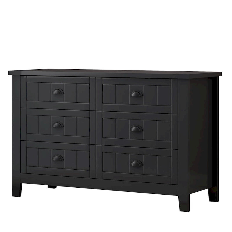 6 Drawer Double Dresser Beadboard Panel Cup Pull Handles Birch Frame Anti-Tip Farmhouse