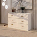 Antique White 6 Drawer Double Dresser Gold Handles Waterproof Particle Board Bedroom
