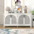 Boho Sideboard Cabinet 4 Arch Rattan Doors Adjustable Shelves Wood Legs Metal Handles