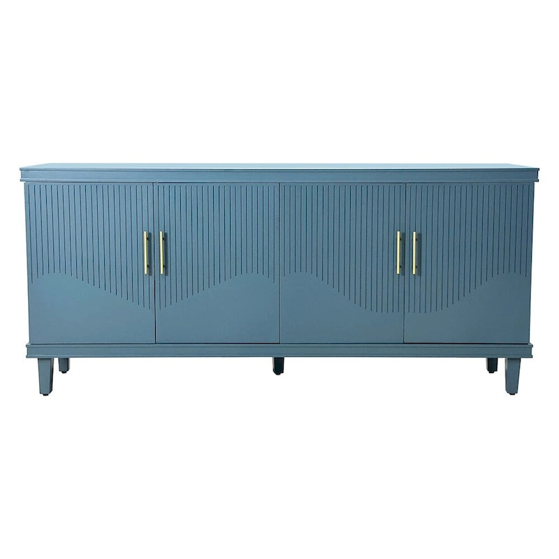 Wide Sideboard 4 Door Arched Fluted Panel Gold Handles Caster Wheels Adjustable Shelf MDF