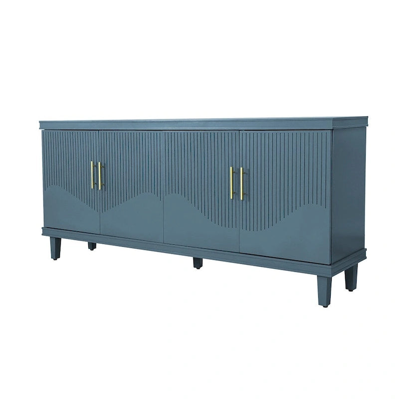 Wide Sideboard 4 Door Arched Fluted Panel Gold Handles Caster Wheels Adjustable Shelf MDF