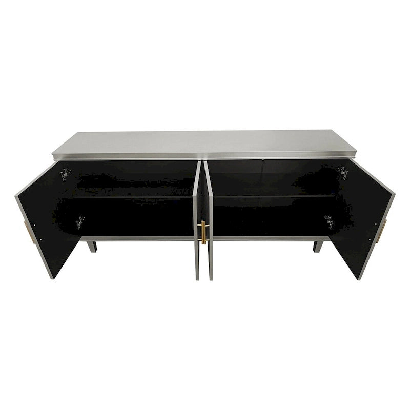 Wide Sideboard 4 Door Arched Fluted Panel Gold Handles Caster Wheels Adjustable Shelf MDF