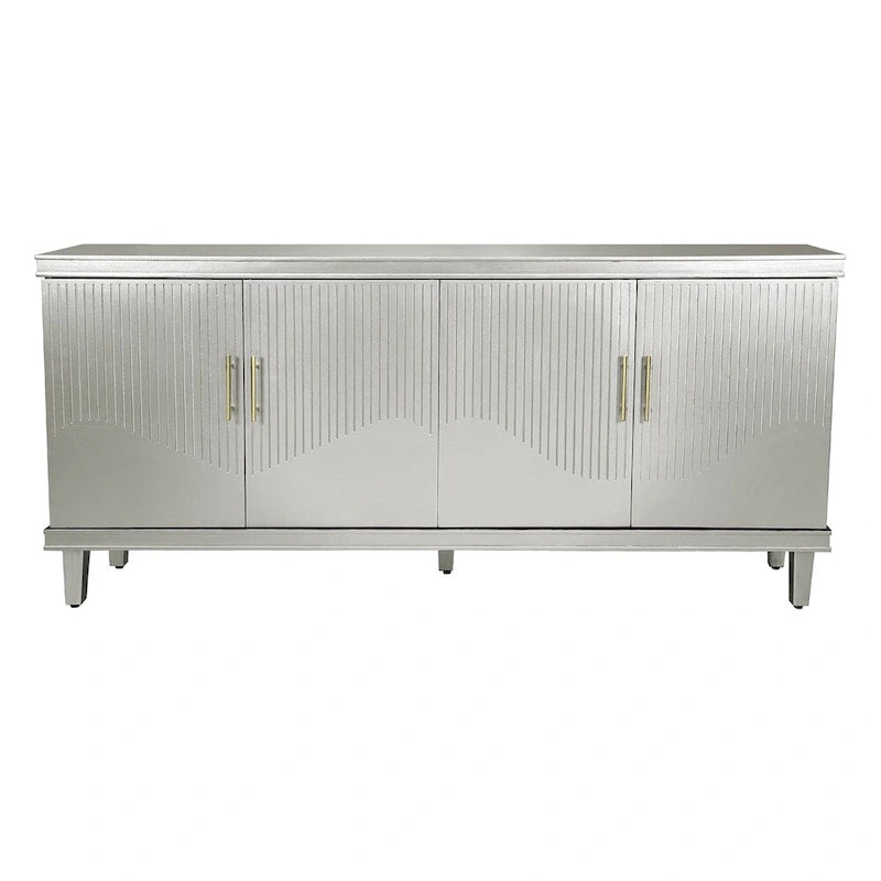 Wide Sideboard 4 Door Arched Fluted Panel Gold Handles Caster Wheels Adjustable Shelf MDF