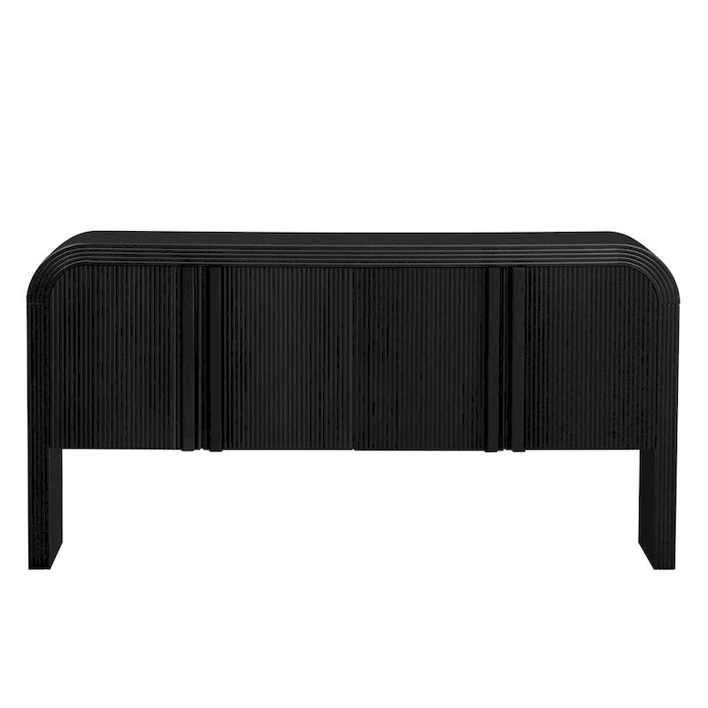 4 Door Sideboard Vertical Fluted Panel Push-Open Rounded Top MDF Pine Adjustable Shelf