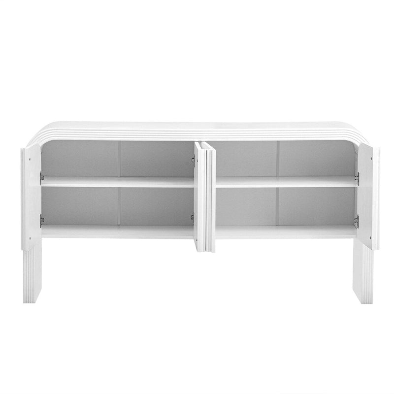 4 Door Sideboard Vertical Fluted Panel Push-Open Rounded Top MDF Pine Adjustable Shelf
