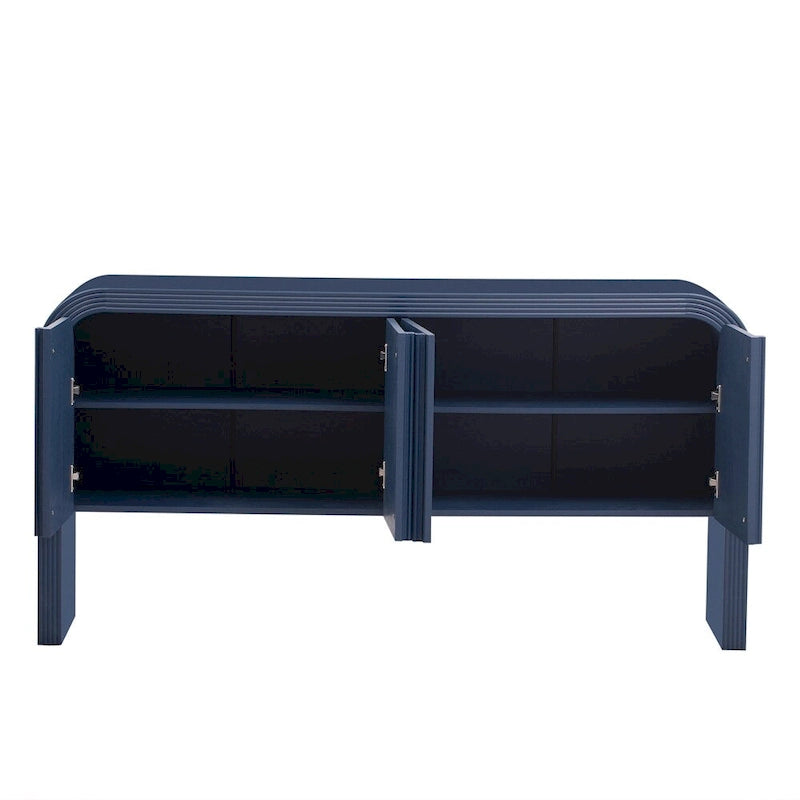 4 Door Sideboard Vertical Fluted Panel Push-Open Rounded Top MDF Pine Adjustable Shelf